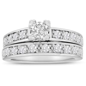 1ct Ladies Traditional Natural Diamond Bridal Set, 14K White Gold