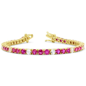 Estate Jewelry 12 Carat Created Ruby and Diamond White Sapphire Tennis Bracelet In 14K Yellow Gold Over Sterling Silver, 7 Inches
