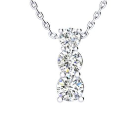 1ct Three Stone Natural Diamond Necklace In 14K White Gold, 18 Inches