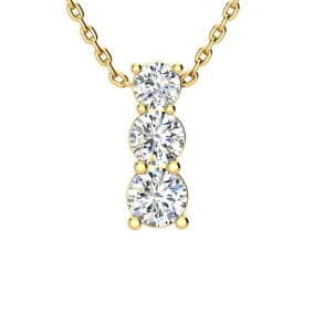 1ct Three Stone Natural Diamond Necklace In 14K Yellow Gold, 18 Inches