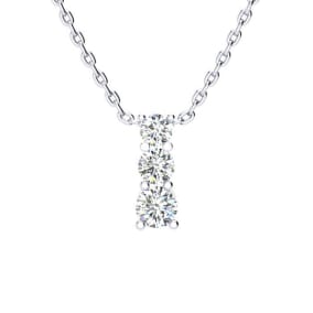 1/2ct Three Stone Natural Diamond Necklace In 14K White Gold, 18 Inches