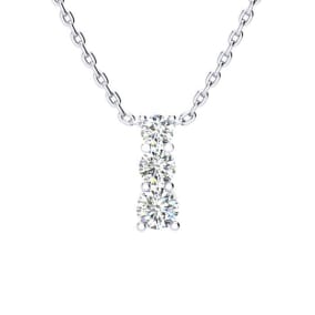 1/2ct Three Stone Diamond Necklace In 14K White Gold, 18 Inches