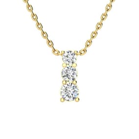 1/2ct Three Stone Natural Diamond Necklace In 14K Yellow Gold, 18 Inches