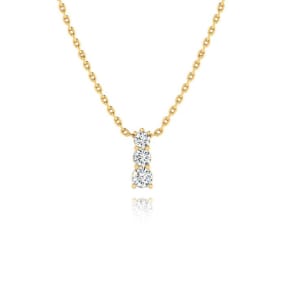 1/4ct Three Stone Natural Diamond Necklace In 14K Yellow Gold, 18 Inches