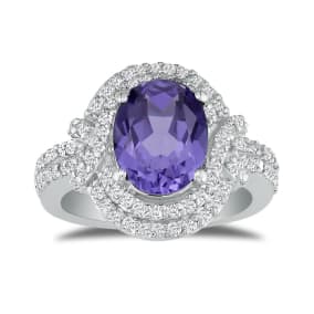 Eye-Catching 4.12ct Oval Tanzanite and Diamond Ring in 14k White Gold
