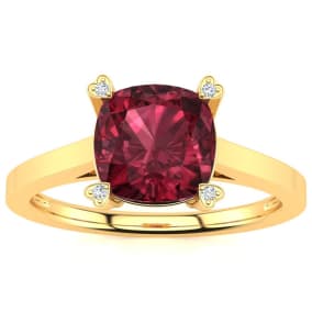 2ct Cushion Cut Garnet and Diamond Ring in 10K Yellow Gold