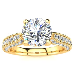 1 3/4 Carat Natural Vintage Diamond Engagement Ring In 14K Yellow Gold, 1 1/3 Carat Natural Center Diamond