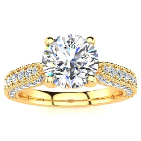 1 3/4 Carat Vintage Diamond Engagement Ring In 14K Yellow Gold, 1 1/3 Carat Center Diamond, H-I I1-I2