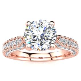 1 3/4 Carat Vintage Diamond Engagement Ring In 14K Rose Gold, 1 1/3 Carat Center Diamond, H-I I1-I2