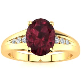 Garnet Ring: Garnet Jewelry: 1 1/2ct Oval Shape Garnet and Diamond Ring in 10k Yellow Gold