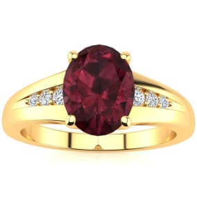 1 1/2ct Oval Shape Garnet and Diamond Ring in 10k Yellow Gold