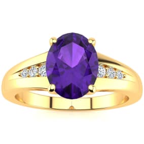 1ct Oval Shape Amethyst and Diamond Ring in 10K Yellow Gold