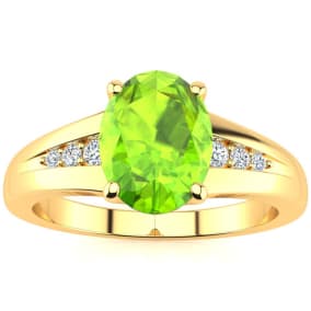 1 1/2ct Oval Shape Peridot and Diamond Ring in 10k Yellow Gold