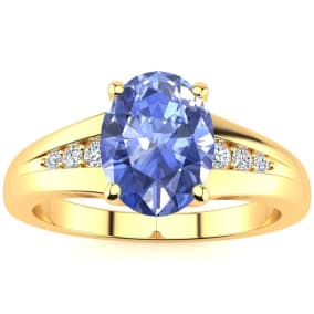 1 1/3ct Oval Shape Tanzanite and Diamond Ring in 10k Yellow Gold