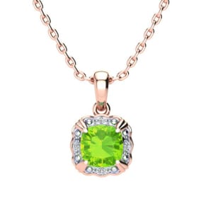 2 1/2ct Cushion Cut Peridot and Diamond Necklace In 10K Rose Gold