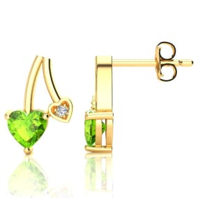 3/4ct Peridot and Diamond Heart Earrings In 10k Yellow Gold