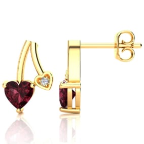 3/4ct Garnet and Diamond Heart Earrings In 10k Yellow Gold