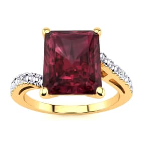 Garnet Ring: Garnet Jewelry: 4ct Octagon Garnet and Diamond Ring in 10k Yellow Gold