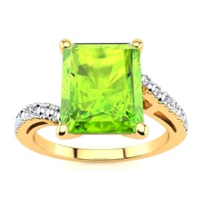 4ct Octagon Peridot and Diamond Ring in 10k Yellow Gold