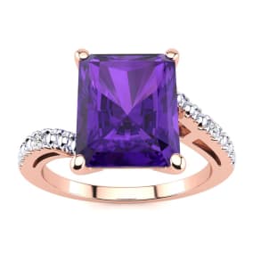 4ct Octagon Amethyst and Diamond Ring in 10k Rose Gold