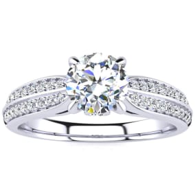 1 Carat Natural Diamond Engagement Ring In 14K White Gold, 3/4 Carat Natural Center Diamond
