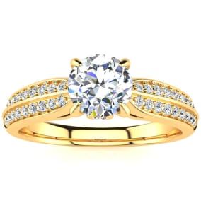 1 Carat Natural Diamond Engagement Ring In 14K Yellow Gold, 3/4 Carat Natural Center Diamond
