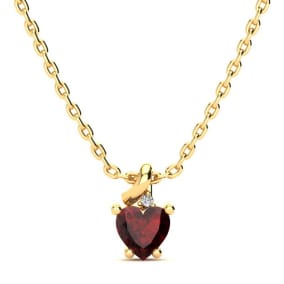 1/2ct Garnet and Diamond Heart Necklace in 10k Yellow Gold