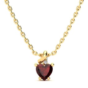 Garnet Necklace: Garnet Jewelry: 1/2ct Garnet and Diamond Heart Necklace in 10k Yellow Gold