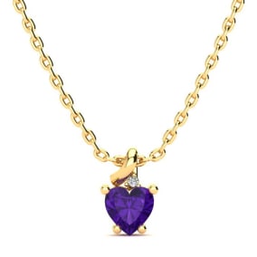 1/2ct Amethyst and Diamond Heart Necklace in 10k Yellow Gold