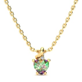 1/2 Carat Heart Shape Mystic Topaz Necklace And Diamond In 10 Karat Yellow Gold, 18 Inches