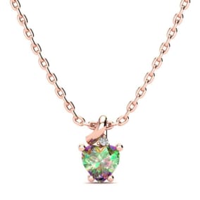 1/2 Carat Heart Shape Mystic Topaz Necklace And Diamond In 10 Karat Rose Gold, 18 Inches