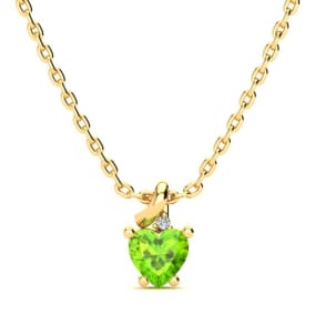 1/2ct Peridot and Diamond Heart Necklace in 10k Yellow Gold
