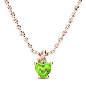 1/2ct Peridot and Diamond Heart Necklace in 10k Rose Gold
