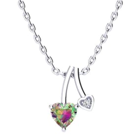 1/2 Carat Heart Shape Mystic Topaz Necklace And Diamond In 10 Karat White Gold, 18 Inches