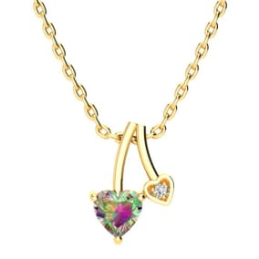 1/2 Carat Heart Shape Mystic Topaz Necklace And Diamond In 10 Karat Yellow Gold, 18 Inches