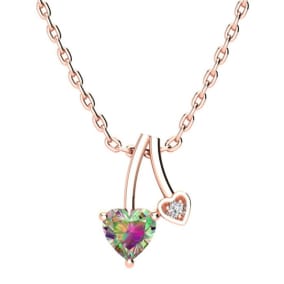 1/2 Carat Heart Shape Mystic Topaz Necklace And Diamond In 10 Karat Rose Gold, 18 Inches