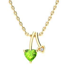 1/2ct Heart Shaped Peridot and Diamond Necklace in 10k Yellow Gold