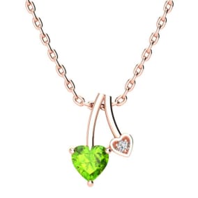 1/2ct Heart Shaped Peridot and Diamond Necklace in 10k Rose Gold