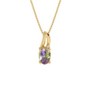 1/2 Carat Oval Shape Mystic Topaz Necklace And Diamond In 10 Karat Yellow Gold, 18 Inches