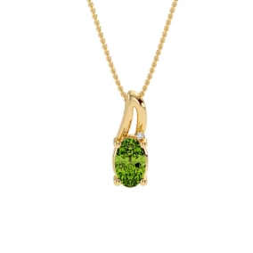1/2ct Oval Shape Peridot and Diamond Necklace in 10k Yellow Gold