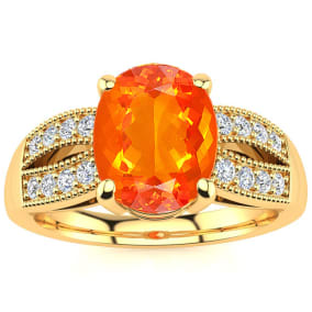 1-1/3 Carat Fire Opal Ring and Diamonds In 14 Karat Yellow Gold