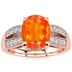 1-1/3 Carat Fire Opal Ring and Diamonds In 14 Karat Rose Gold