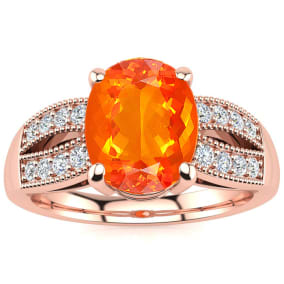 1 1/3 Carat Fire Opal and Diamond Ring In 14 Karat Rose Gold