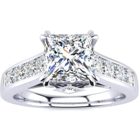 2 Carat Natural Princess Cut Diamond Engagement Ring In 14K White Gold