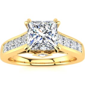 2 Carat Natural Princess Cut Diamond Engagement Ring In 14K Yellow Gold