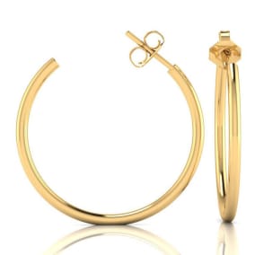 14K Yellow Gold Hoop Earrings, Just Over 1 Inch!