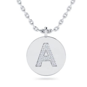 Letter A Diamond Initial Necklace In 14K White Gold With 13 Natural Diamonds