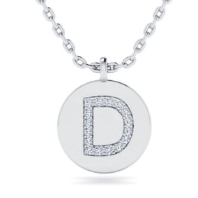 Letter D Diamond Initial Necklace In 14K White Gold With 16 Natural Diamonds