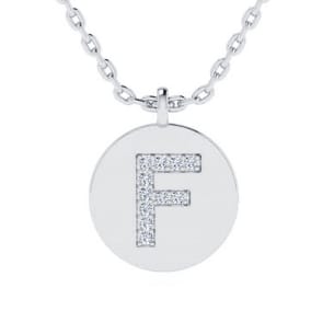 Letter F Diamond Initial Necklace In 14K White Gold With 11 Natural Diamonds