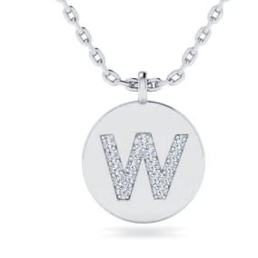 Letter W Diamond Initial Necklace In 14K White Gold With 17 Natural Diamonds